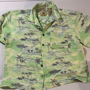 Vintage Green Hawaiian Print Shirt